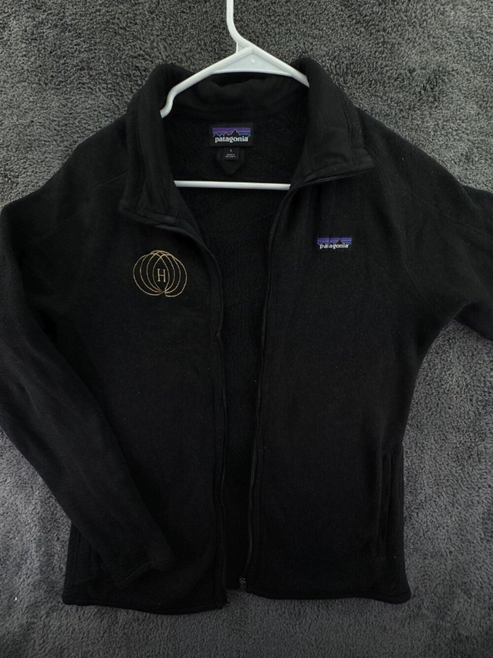 Patagonia Black Fleece Inside Jacket Full Zip ** Long Sleeve Pocket Women Logo**